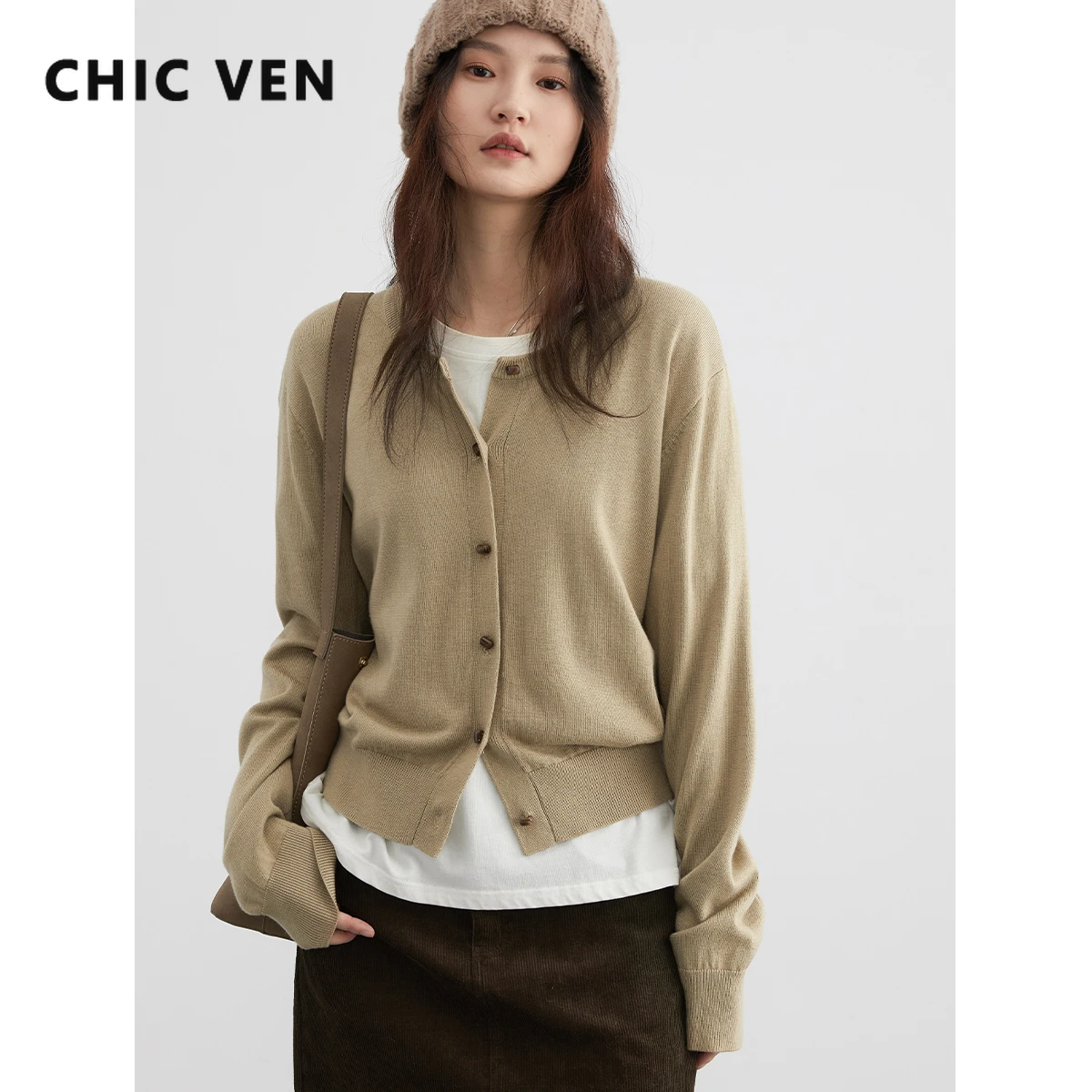 CHIC VEN Women Cardigan Loose Casual New Knitwear Long Sleeved Bottom Sweater Female Tops Woman Pullover Autumn Winter 2023