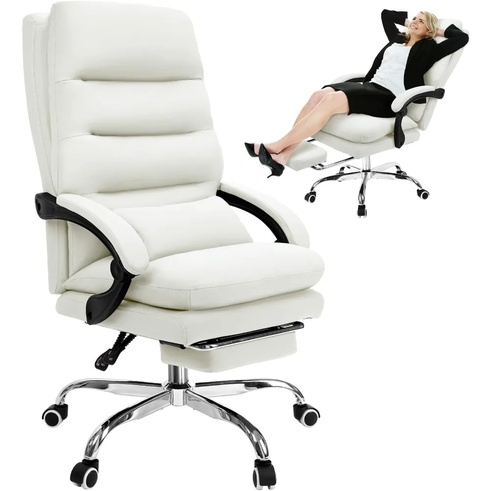 

Office Chair, Ergonomic Big and Tall Computer Desk Chairs with Foot Rest & Pillow, Executive Leather Chair with Adjustable Tilt