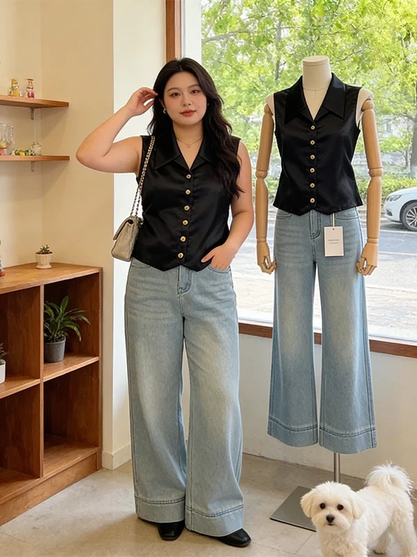 

Elegant plus Size Silk Satin Sleeveless Collar Shirt Women's Summer New Style Slimming Beautiful Small Shirt