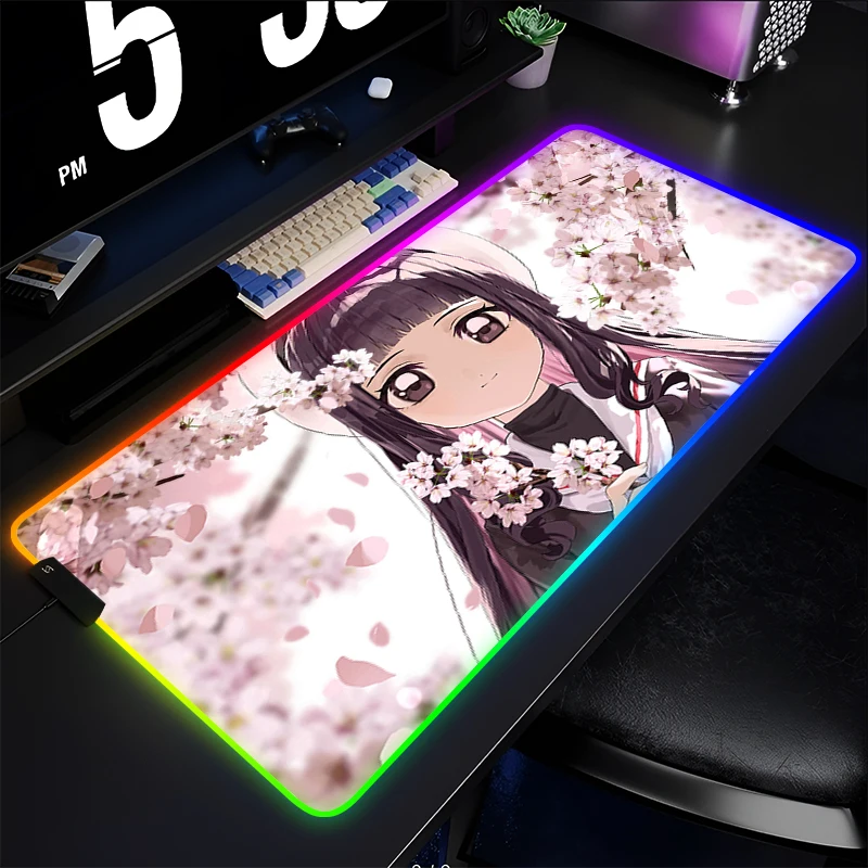 Mouse Pad RGB PC Speed For E-sports Players Laptop Computer Card Captor Sakura Keyboard Pad LED Desktop Mat Anime Girl Mousepad