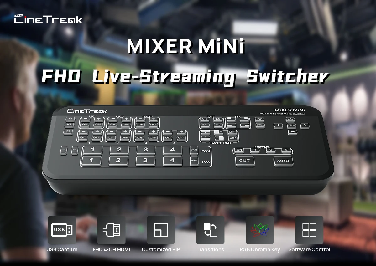 Cinetreak Mixer MiNi FHD Live-Streaming Swithcer 4-CH Video Multi-view and Recording VS Blackmagic Design ATEM DeviceWell 7105