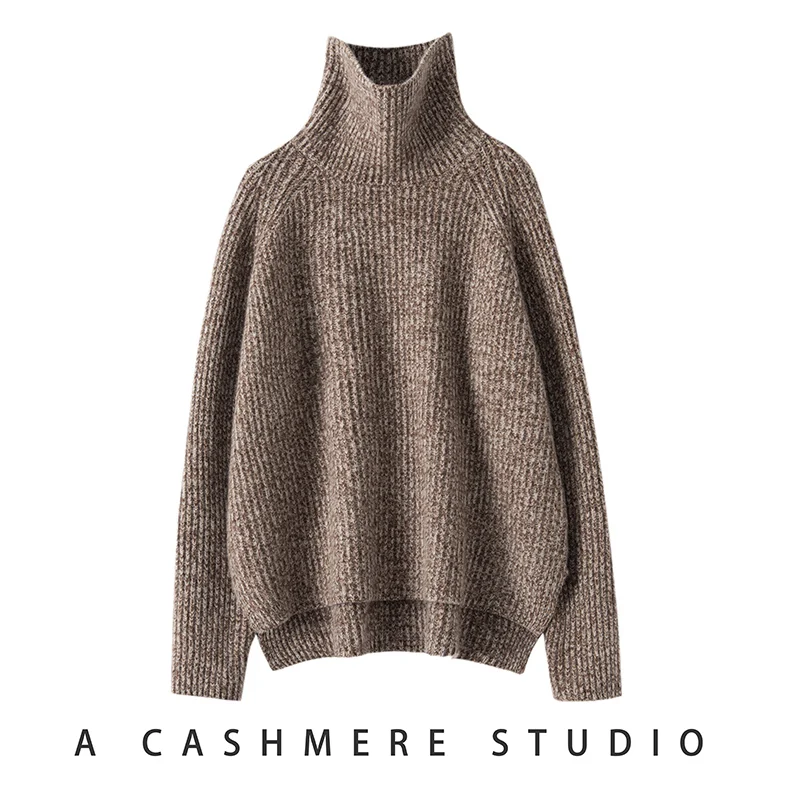 2024 Autumn/Winter Loose Thick Women Large Size Sweaters 100% Goat Cashmere Knitted Leisure High Collar Pullovers Warm Soft Tops