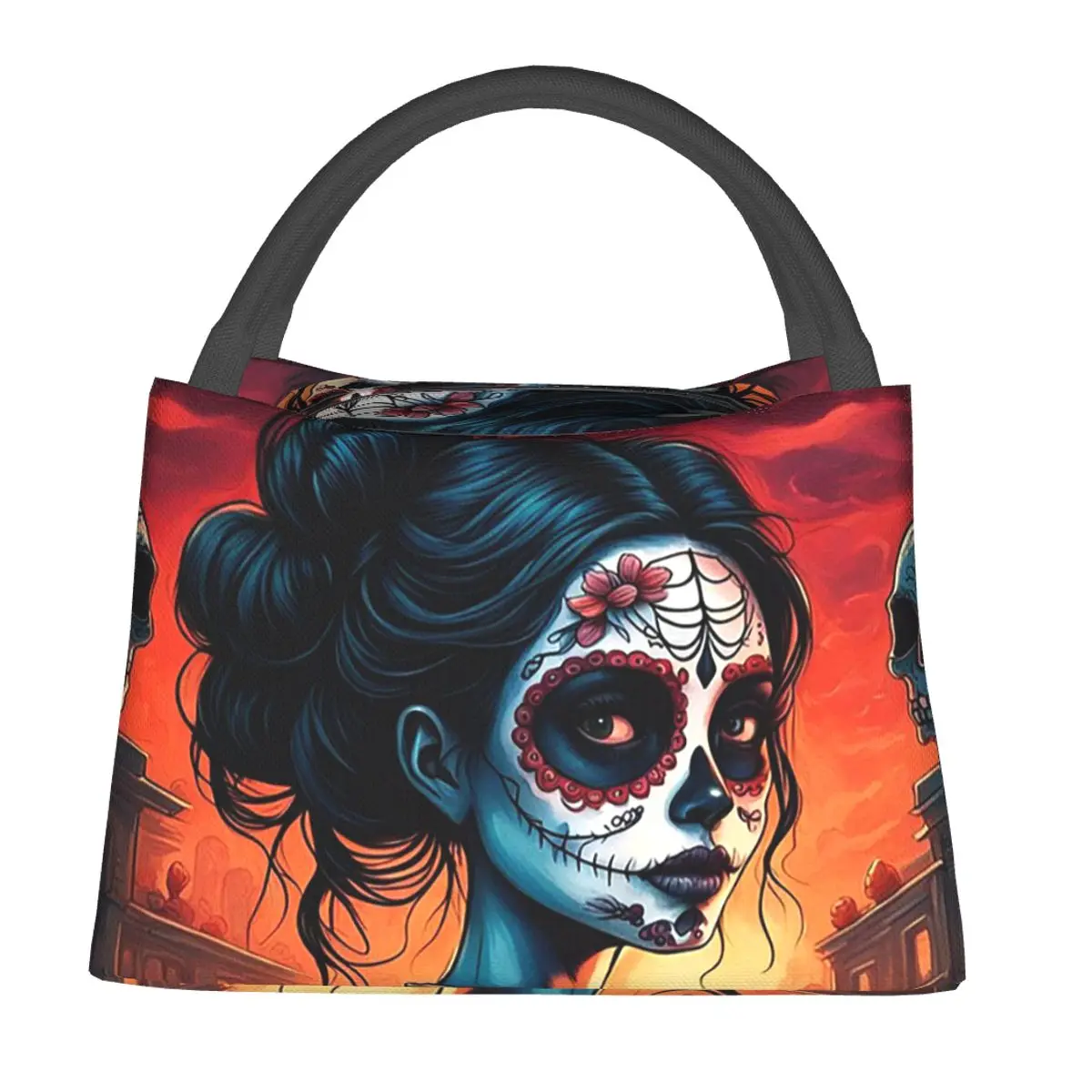 Alexander Gothic Las Elegantes Day Of Dead Skull Bolsas de almuerzo Bento Box Bolsa de almuerzo Bolsas de picnic Bolsa térmica para trabajo de mujer