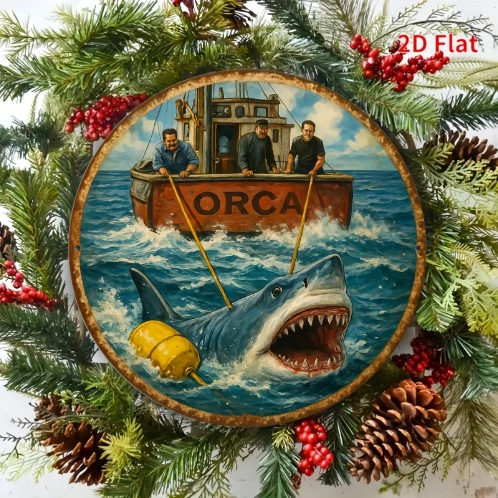 

2D Flat 1pc retro shark art logo,wall decoration,high quality,nostalgic art decoration,suitable for garage decoration,Room Decor