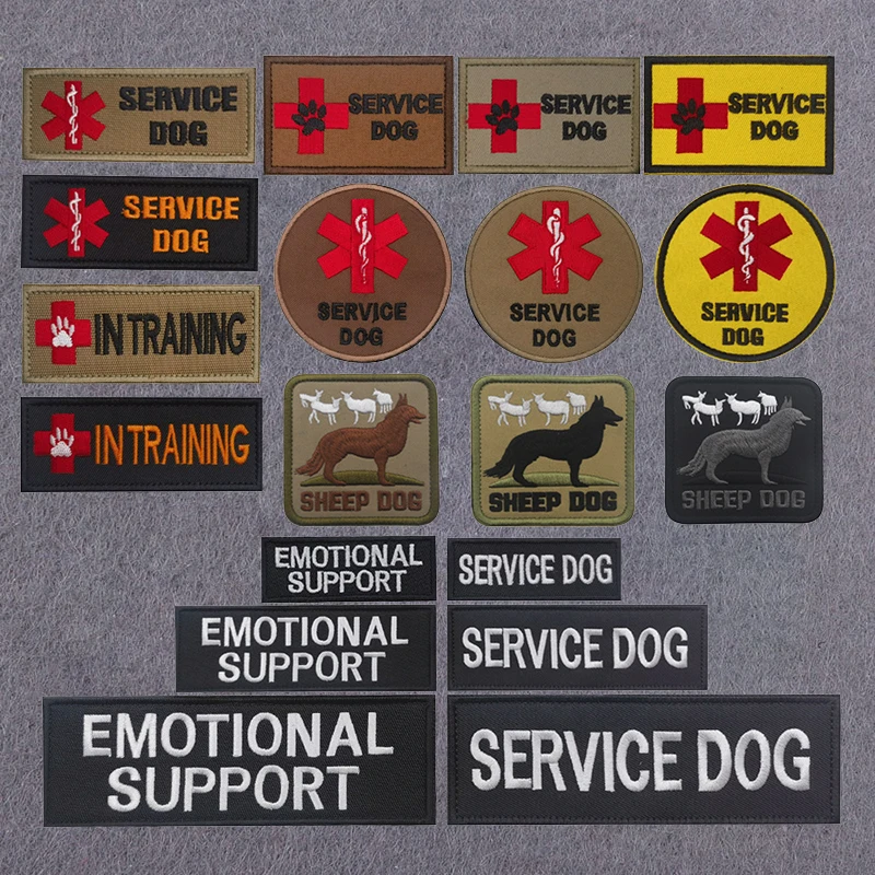 Hook & Loop Emotional Support Service Dog Applique Sheepdog Tactical Military Embroidered Morale Patches Removable Dog Tag Badge