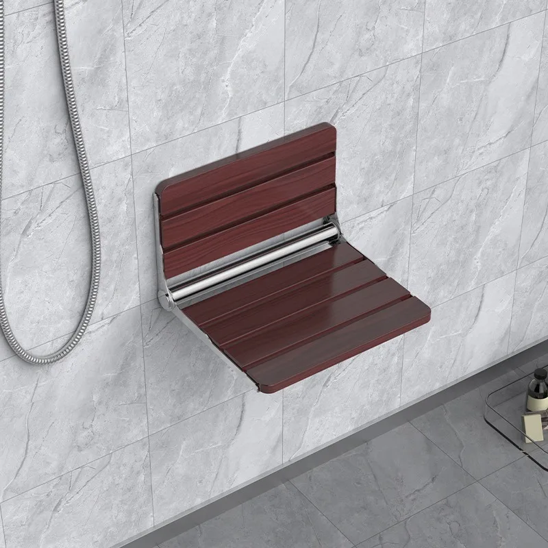 304 Stainless Steel Solid Wood Non Moldy Age-Friendly Shoe-Changing Bench Folding Shower Stool for Bathroom Elderly Daily Use