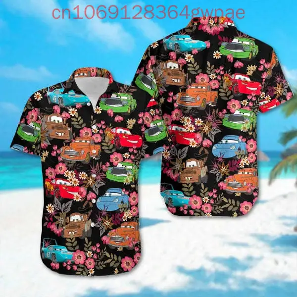 ديزني سيارات قمصان البرق ماكوين بيكسار سيارة الرجال النساء قمصان هاواي كأس المكبس الصيف الاطفال قميص رحلة العالم قميص