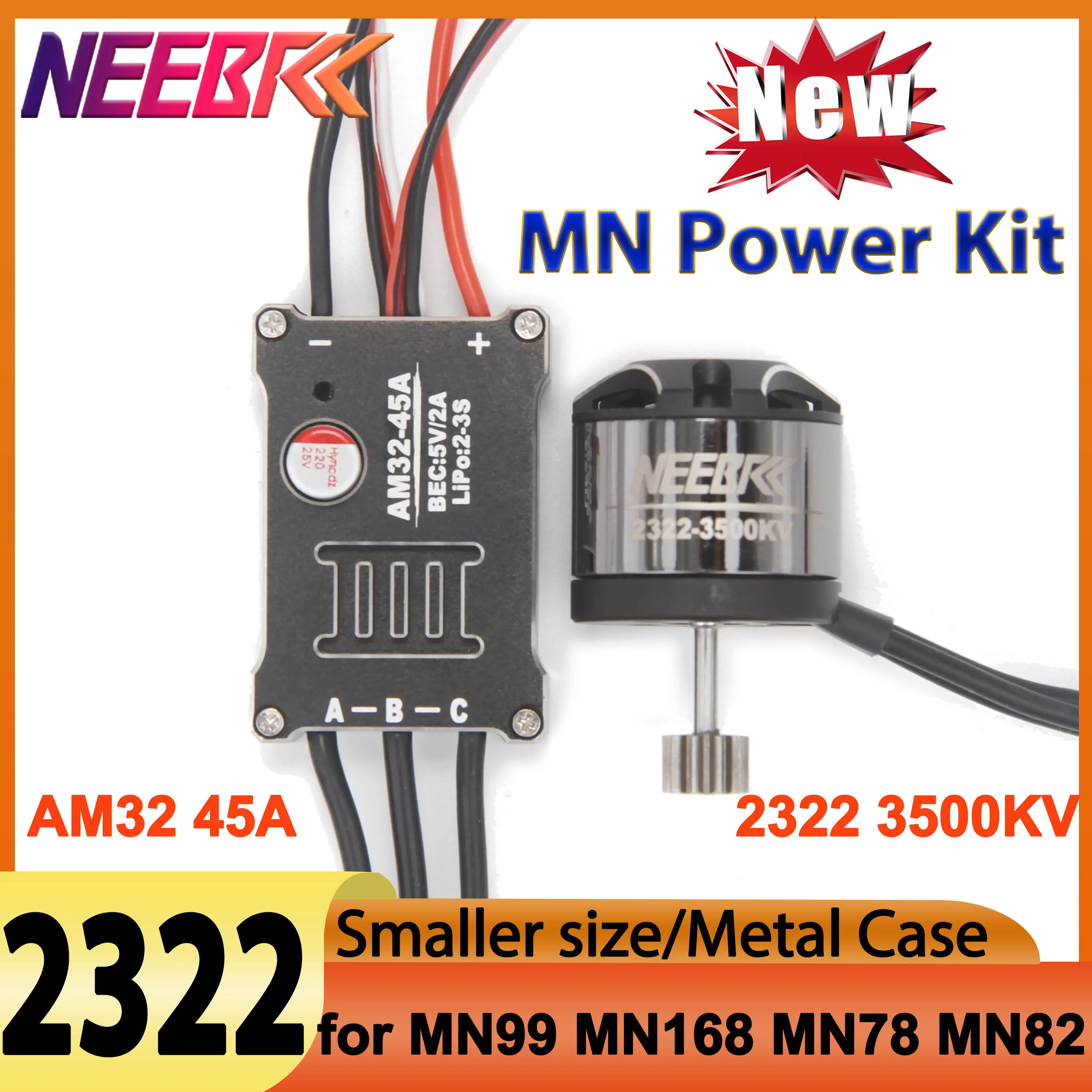 

NEEBRC 2322 3500KV Бесщеточный двигатель AM32 45A Металлическая вилка ESC SM3.0 для 1/12 RC Car Crawler MN99 MN168 MN78 MN82 Комплект обновления питания