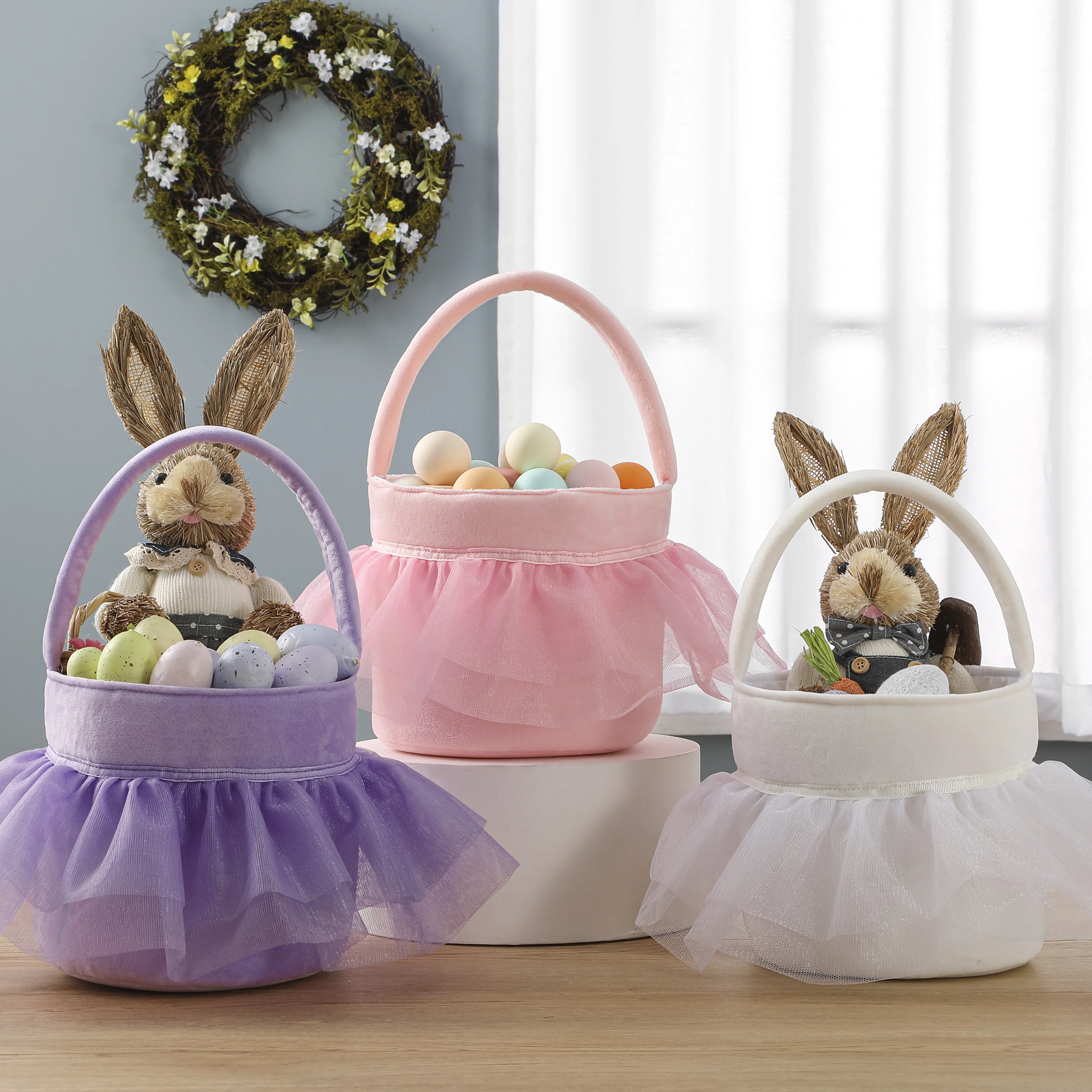 Tutu Easter Basket Soft Cute Empty Easter Bucket Bag Baby Kid Boy Girl Easter Egg Hunts Party Favor Decorations Handbag