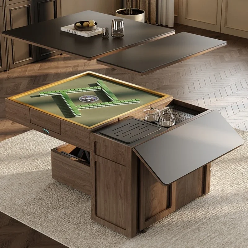 Slate folding dining table lifting mahjong table household small apartment