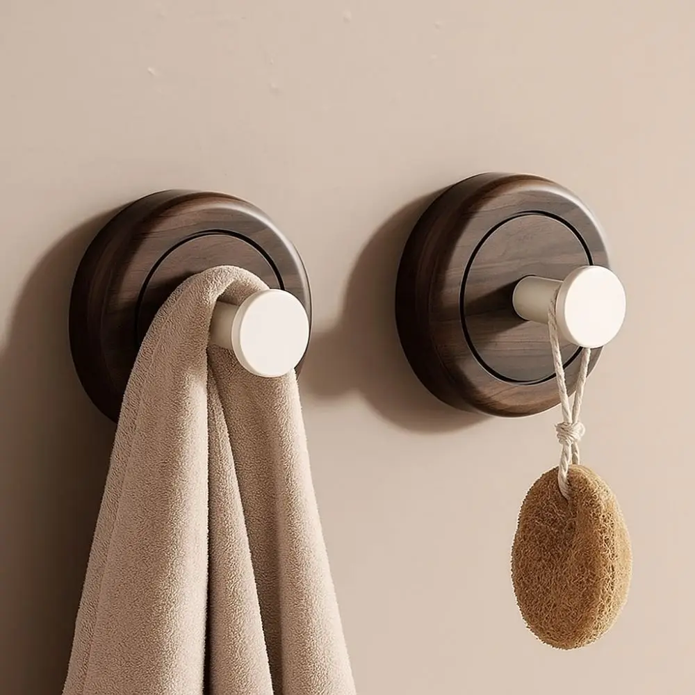 

2pcs No Drilling Suction Cup Wood Hook Hanging Towel Rack Wall Mount Door Hook Large Load-Bearing Easy Installation