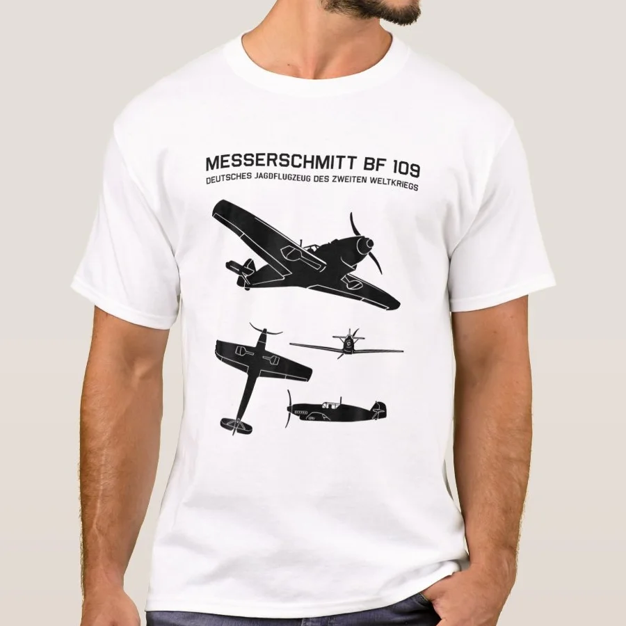 Messerschmitt Bf 109 Fighter WWII German Plane Silhouette T-Shirt New 100% Cotton Short Sleeve O-Neck T-shirt Casual Mens Top