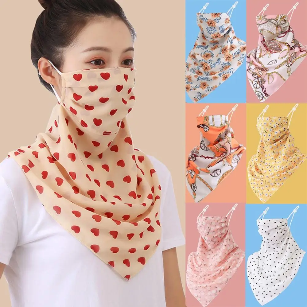 Breathable Chiffon Printing Hunting Cycling Bandana Sport Half Face Cover Mask Running Hiking Triangle Neck Sunscreen Scarf