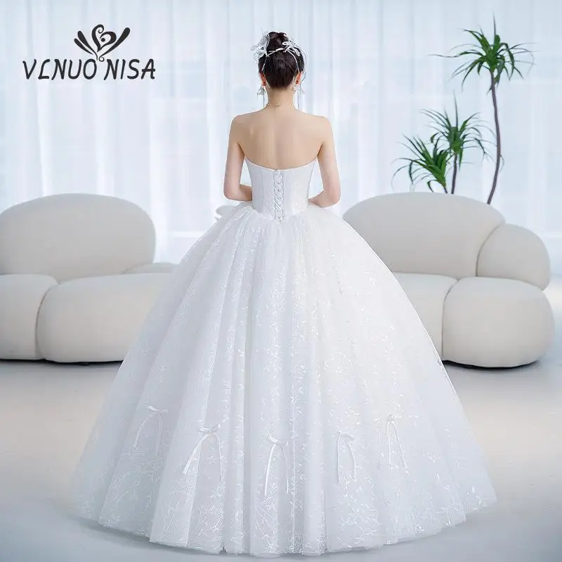 Vlnuo Nisa Romantic Glitter Wedding Dresses Strapless Sleevless Elegant Sweet Bridal Princess Gowns Vestido De Noiva 2022 New