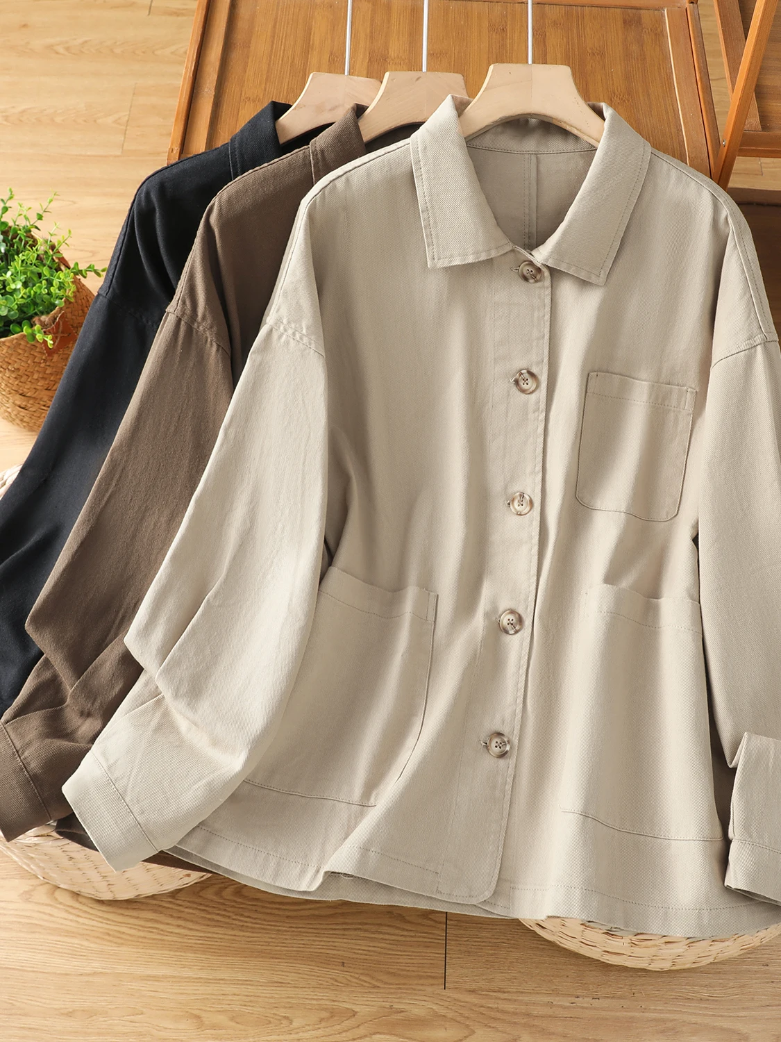 

Pure Cotton Oversized Jaet Women's Trendy Autumn New Sle Japanese Simple Suit Hong Kong Flavor ket Color Outerwear