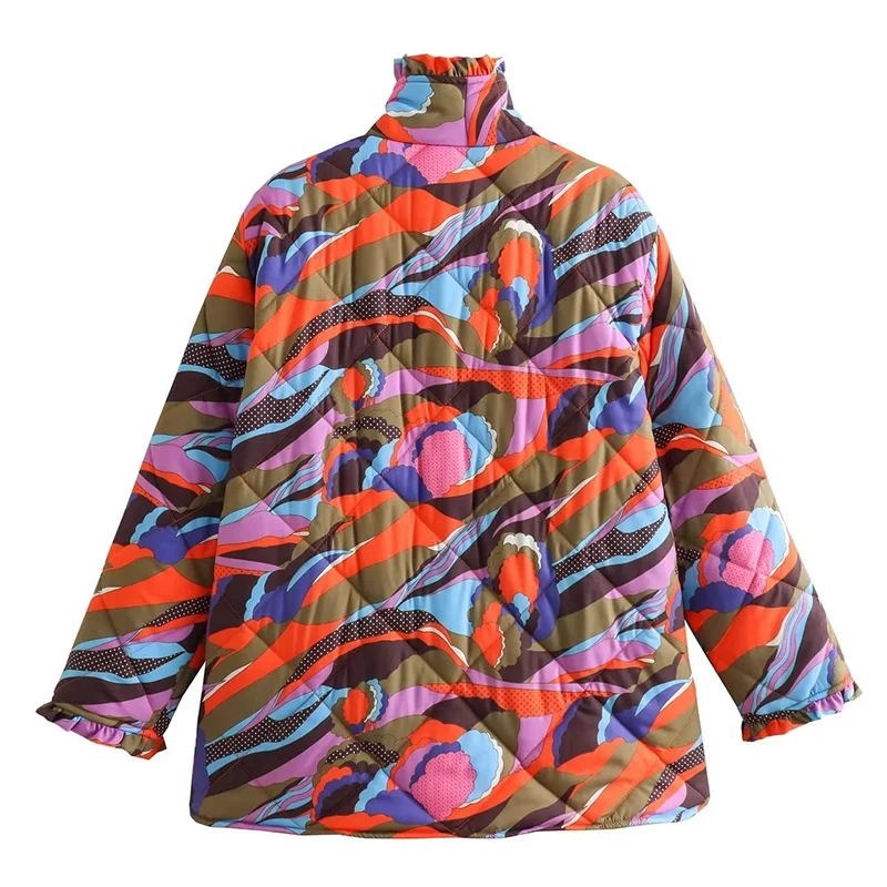 Geometrie Druck Bunte Baumwolle gefütterte Kleidung Mantel Winter Warme Mode Jacke Lässige Mode Dame Lange Ärmel Tops Streetwear