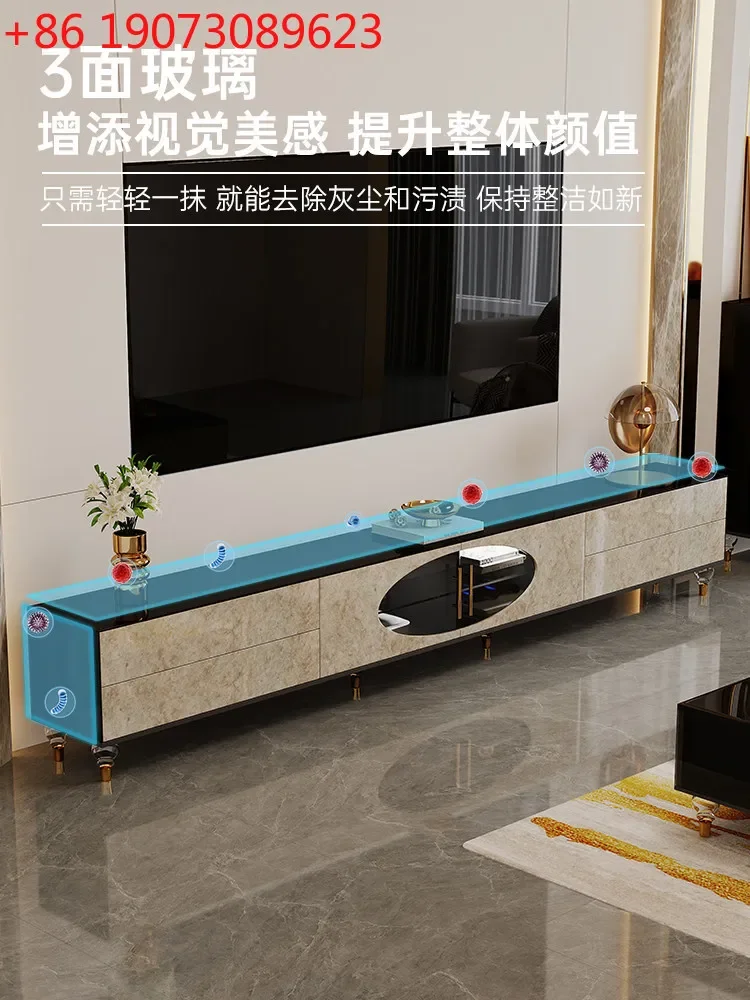 Postmodern light luxury living room TV cabinet Solid wood floor cabinet High-end glass locker integrated
