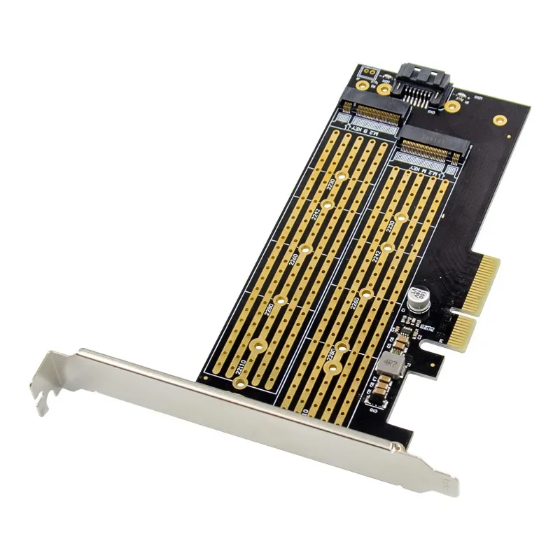 Custom M.2 to PCIe NVMe and SATA SSD Dual M Key B Key Adapter Card 2242 2260 2280 to Desktop PCI E x4 Includes Brackets Gift