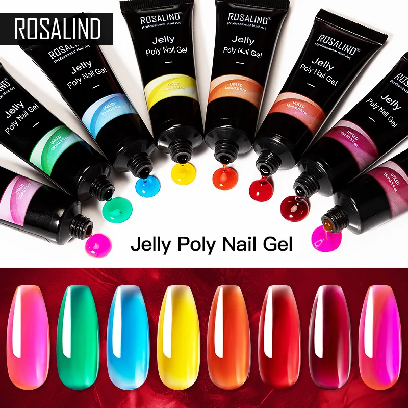 

ROSALIND Jelly Glaze Colors Quick Extension Nails Acrylic Crystal Light-Changing Poly Nail Gel Soak off UV Dry Buliding Nail Gel