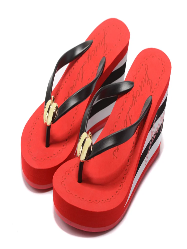 Juicy Lovers Brand Red Black Pink Summer Slippers Wedges Flat Casual Beach Slipper Sandals Outside Sportswear Women Flip Flops