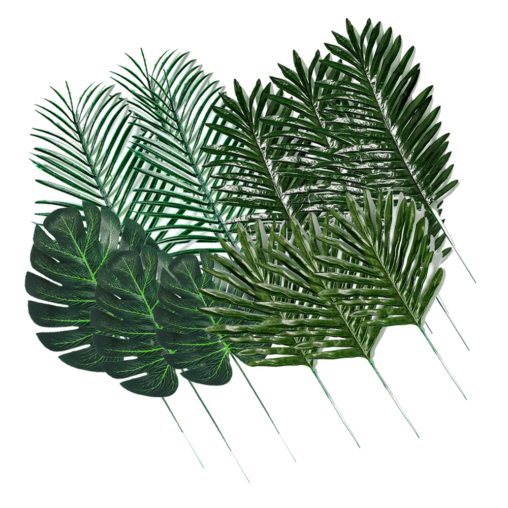 6Pcs/Lot  Artificial Tropical Monstera Scattered Tail Simulation Palm Leaves Hawaii Luau Safari Jungle Birthday Decor Fake Plant