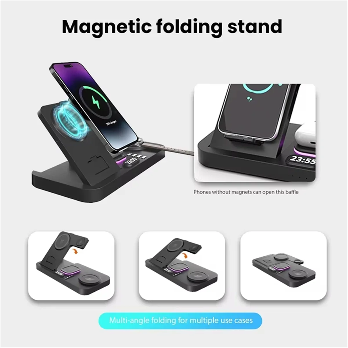 A20M 30 Вт Цифровые часы Беспроводное зарядное устройство RGB Ночник Станция быстрой зарядки для подставки для смартфона, B