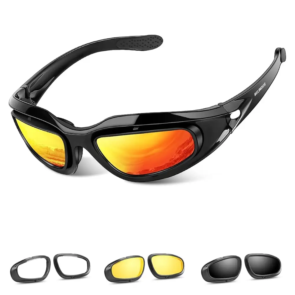 

Free Shipping Polarized Motorcycle Riding Glasses Goggles for Men Foam Padding, Windproof Anti-dust Sunglasses w/ 4 Interchangea