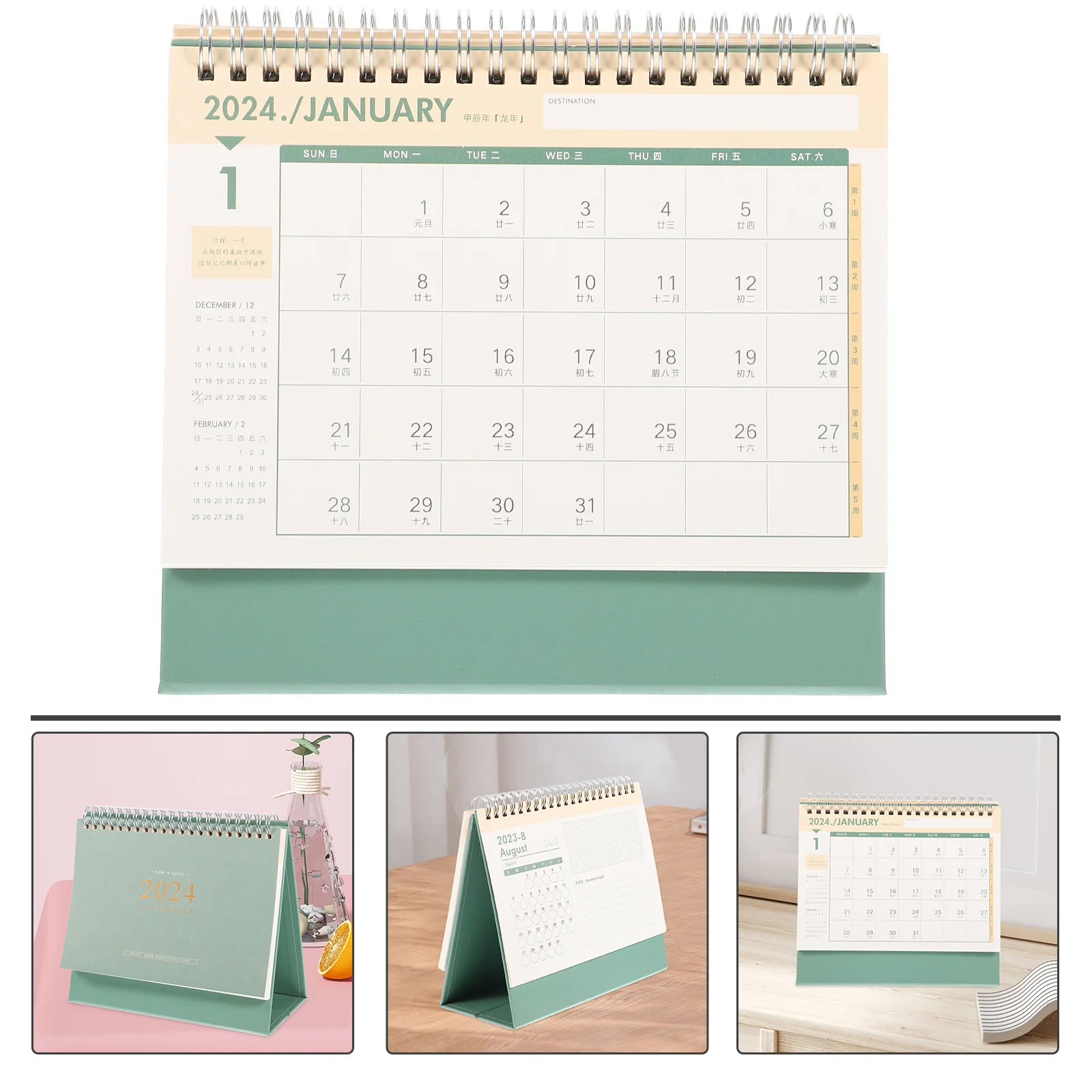 

Business Desktop Spiral Binding Decorative Standing Month Calendar For Office Home Students Paper Material Portable Mini
