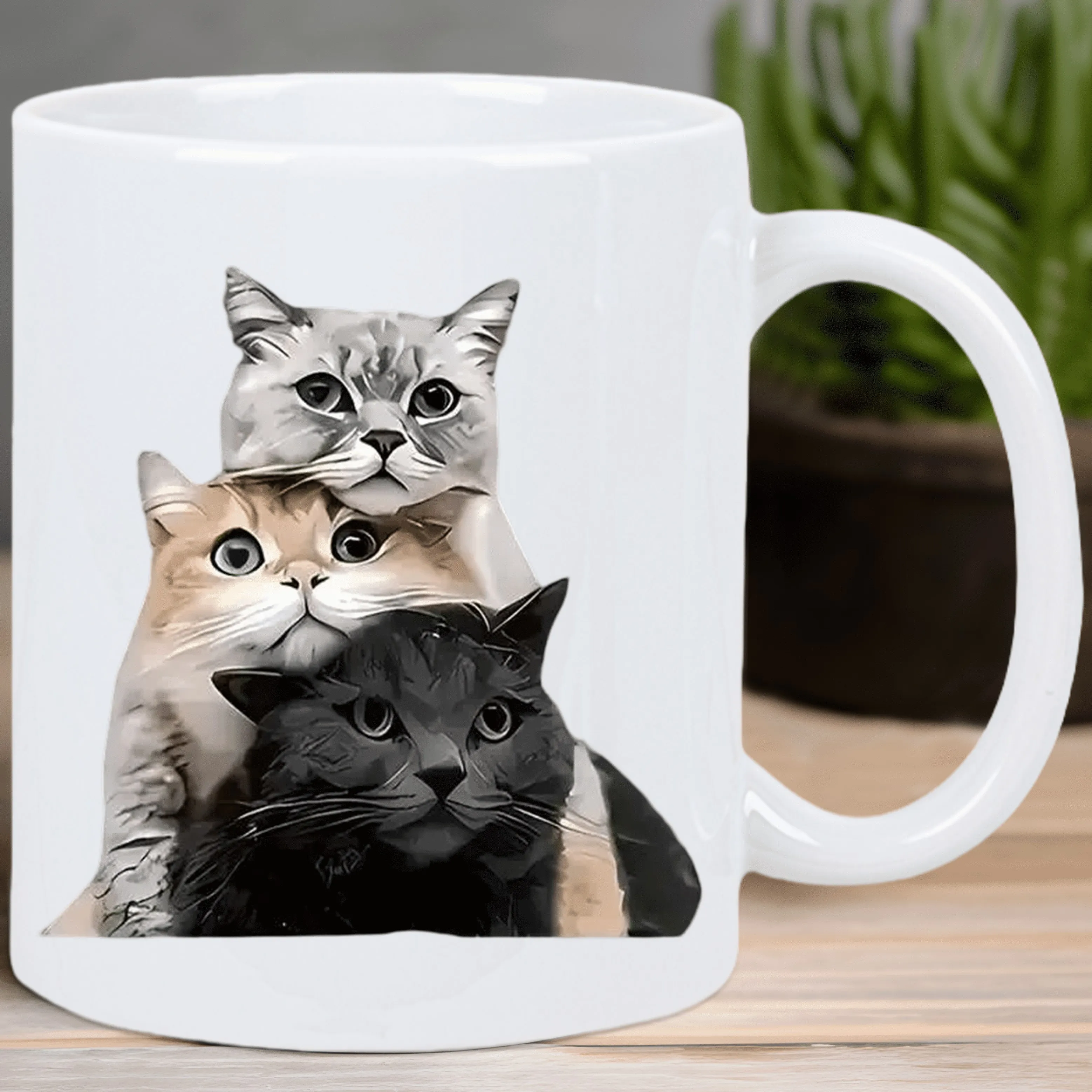 

Charming Trio of Cats Ceramic Coffee Mug – Reusable, Hand-Wash Only, White with Adorable Cat Design – Perfect Gift for Cat Lover