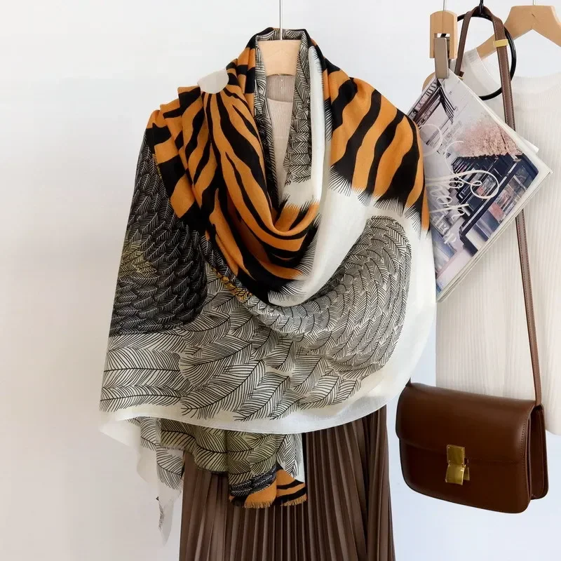 High-end Elegant Women Exquisite Zebra Pegasus Print Quality Water Soluble Wool Handcrafted Fringe Warm Soft Long Scarf Shawl