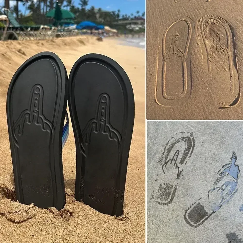 Quick- Dry Hidden Middle Finger Slippers Figure with Legs Flip Flops Parody Middle Finger Beach Summer Comfort Non Slip Sandal - Detail 1