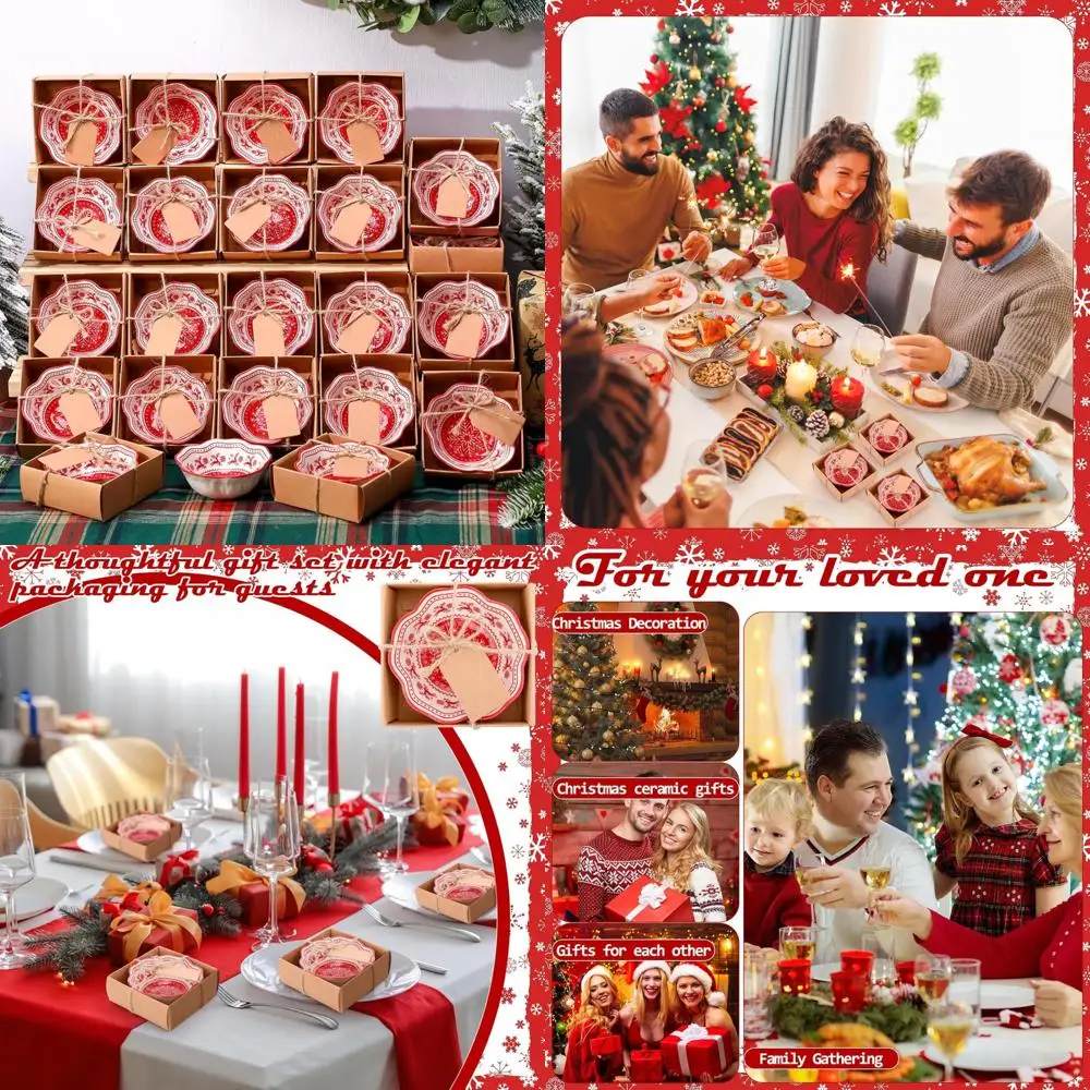 

Набор рождественских керамических мисок — 24-х предметные мини-миски со снежинками и лосем для праздничных сувениров