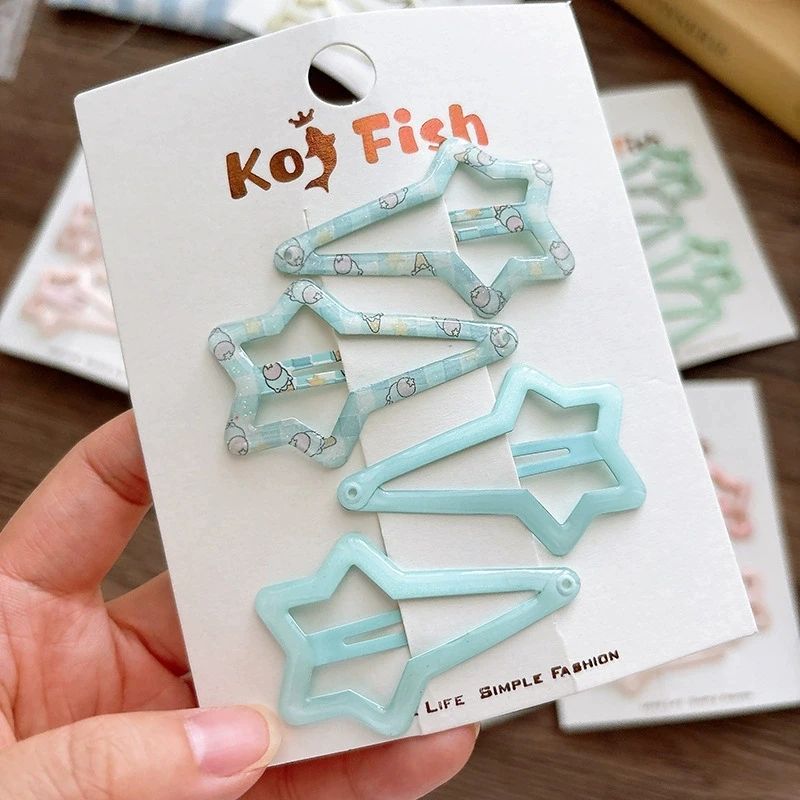 10sets Baby Girls Barrettes Cartoon Snap Hair Clip Barrette Chilren Hair Accessories Cute Oil-drop Printed Girl's Star Hairpin