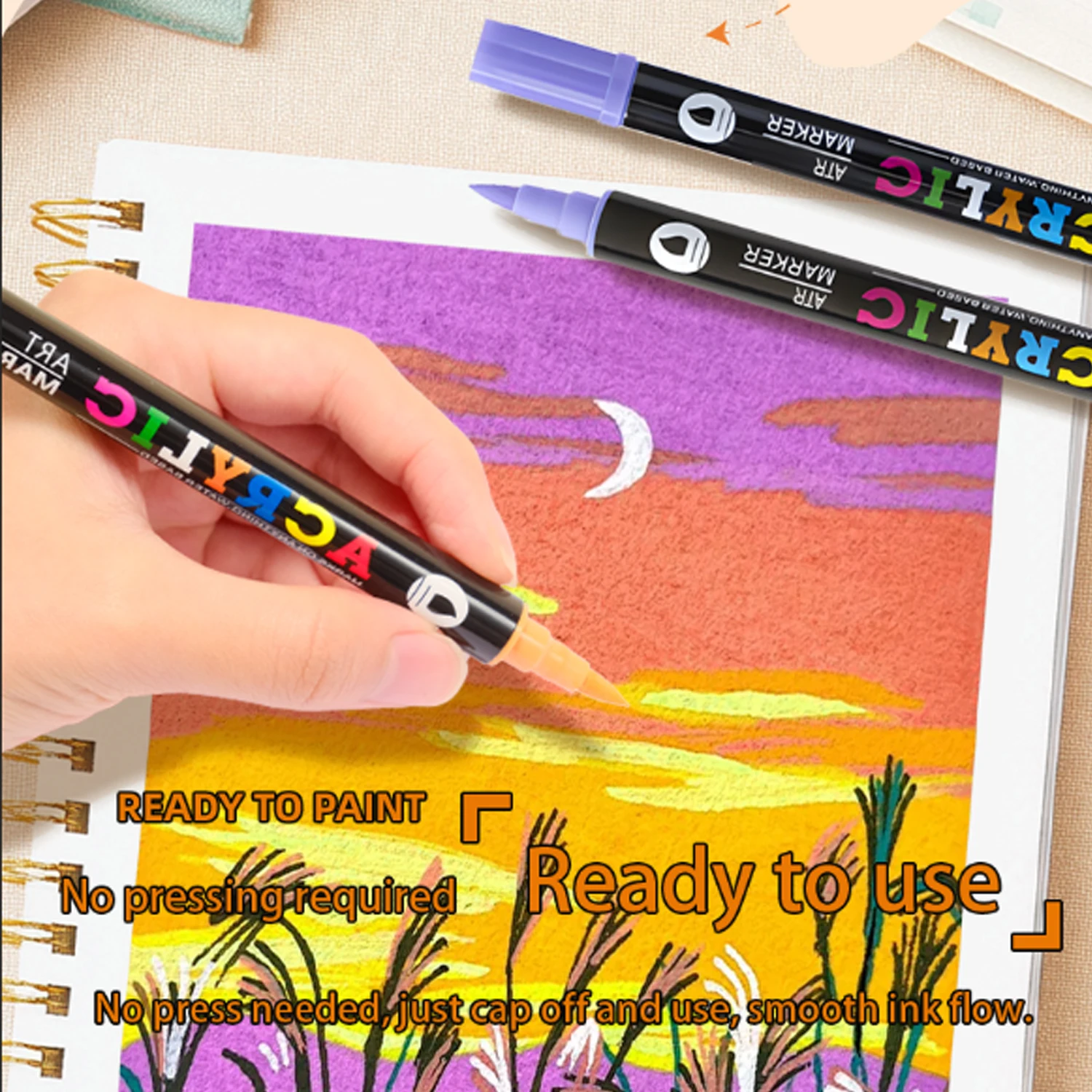 Dual Tip Dual Color Acrylic Paint Marker Brush & Fine Tip 2-in-1 Paint Pens for  Glass Ceramic Canvas DIY Art Crafts