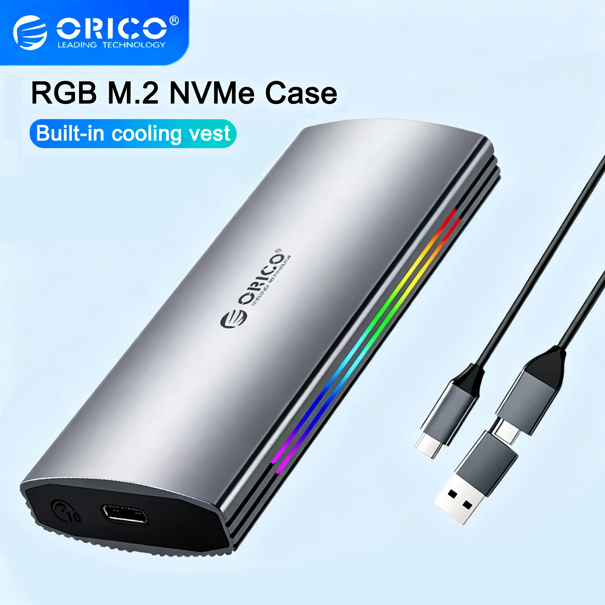 

ORICO M.2 NVMe SSD Enclosure USB 3.1 10Gbps Type-C Aluminum Case for M Key/B+M Key SSDs Solid State External Hard Drive with RGB