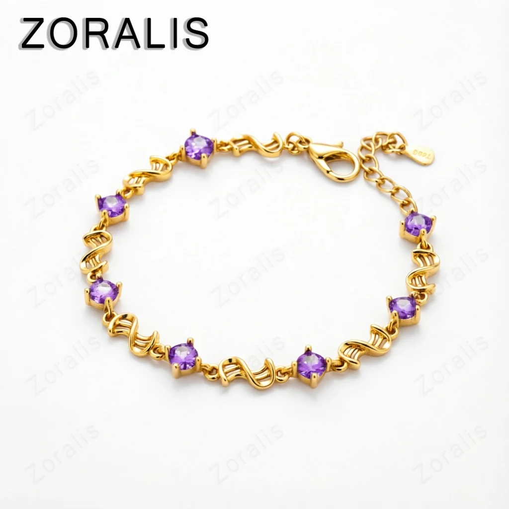 JewelryTop Store 18K Gold Bracelet Jewelry White Purple Retro Wedding Shaped Cubic Zirconia Length 17CM+4CM