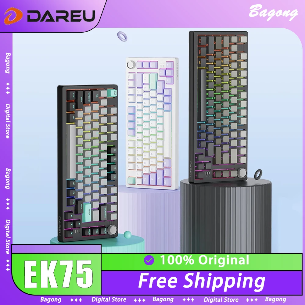 

Dareu EK75 Mechanical Keyboard Multifunctional Knob Three Mode RGB Gamer Keyboard Hot Swap Gasket PBT 81 Keys Gaming Accessories