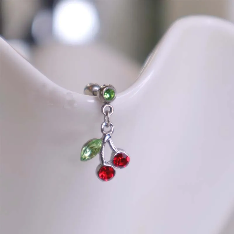 1PC Cherry Helix Piercing  Earring Crystal Ear Piercing Vintage Industrial Tragus Piercing Body Jewelry Cartilage Accessories