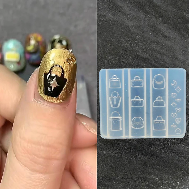 1個 3D透明シリコンネイルアートモールド かわいい漫画バッグ型 DIYネイルチャームテンプレート - 完璧なネイルアートギフト
