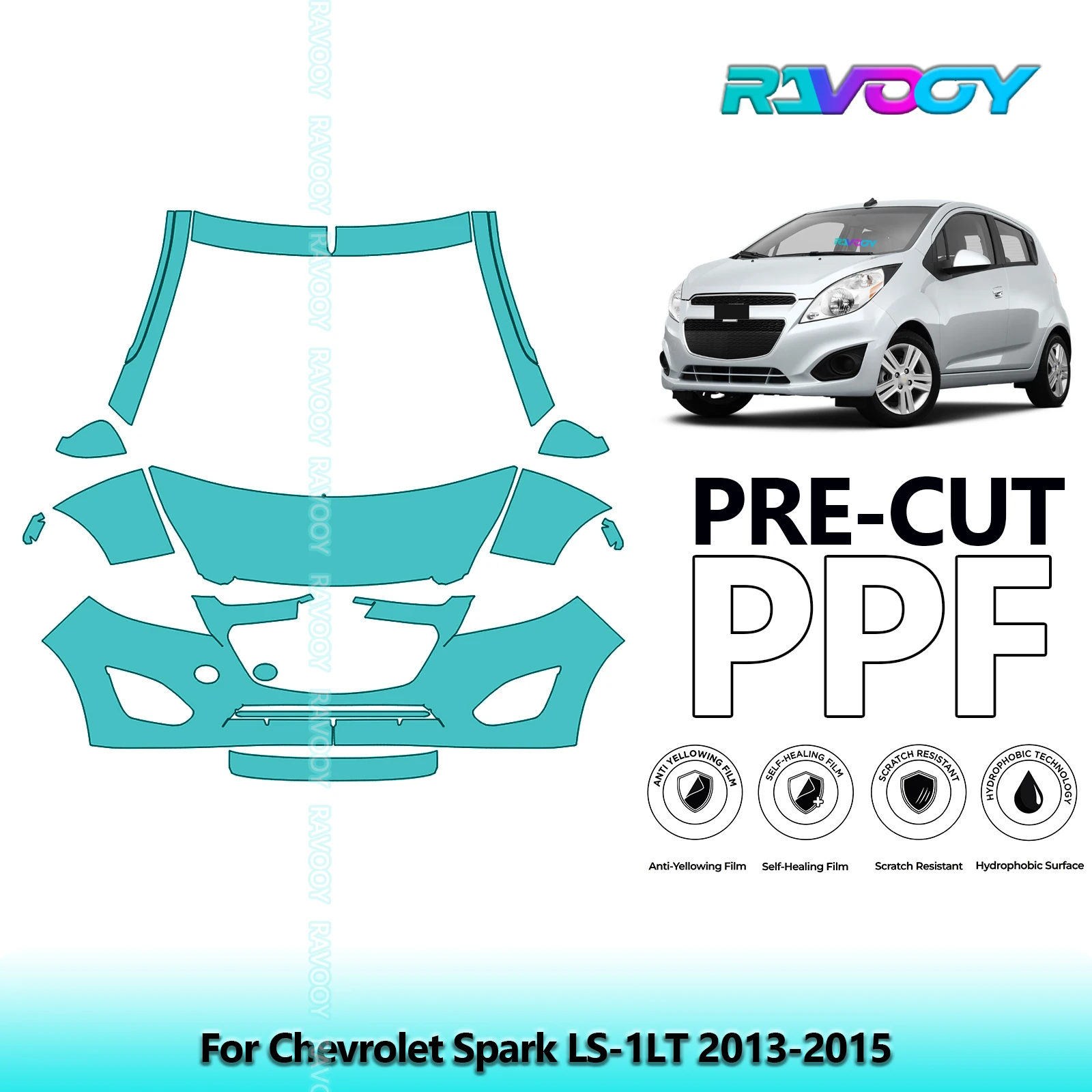 

8.5Mil Precut Paint Protection Film PPF Clear Bra Front Kit For Chevrolet Spark LS-1LT 2013-2015