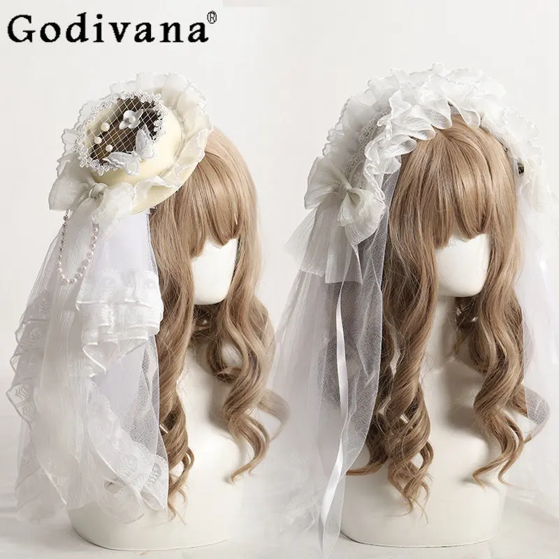 ロリータ手作り生成カラー帽子日本オリジナル白い花の結婚式甘くてかわいい人形多用途ロリータシルクハット