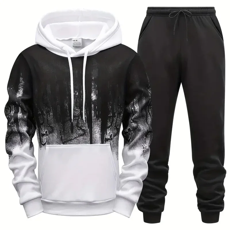 

Male Daily Casual Sporty Fitness Hoodie Outfits 2025 Fall/Winter Hot Sale Men's Jogger Set Hooded Sweatshirt Black Sweatpants