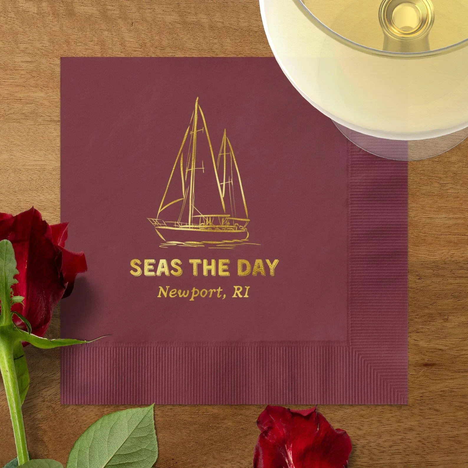 50pcs Personalized Foil Boat Napkins, Nautical Cocktail Napkins, Custom Boat Name Napkins, Sailing Luncheon Napkins, Gift for Bo