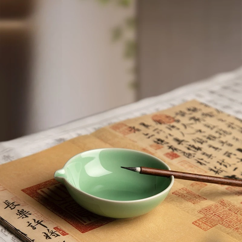 Celadon Inkstone Ceramic Calligraphy Painting Brush Ink Plate for Home Office Use Study Art Writing Practice Tool Dish Pad