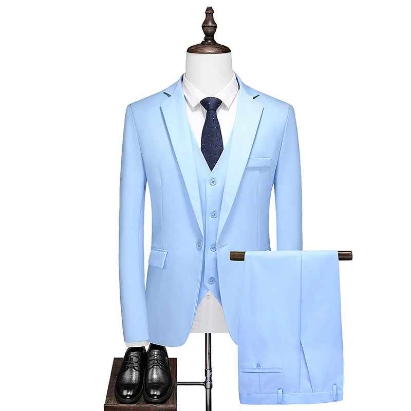 Costume à Simple Boutonnage pour Homme, Tenue Formelle, Ensemble de Mariage, Smokings de Marié (Veste + Pantalon + V), W126