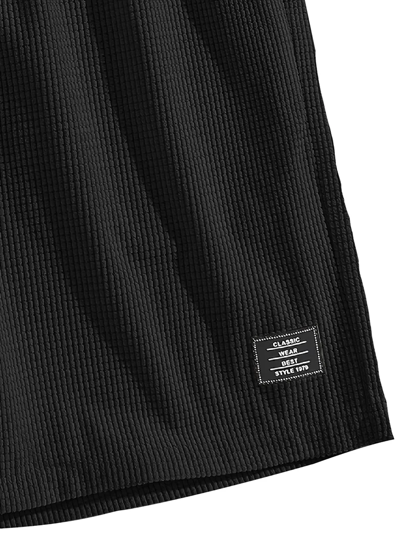 Herren Waffelstrick-Bermudashorts mit elastischem Kordelzug, lockerer Passform, Etikettendekor, für Outdoor, Reisen, Alltag, lässige knielange Shorts – Detail 12