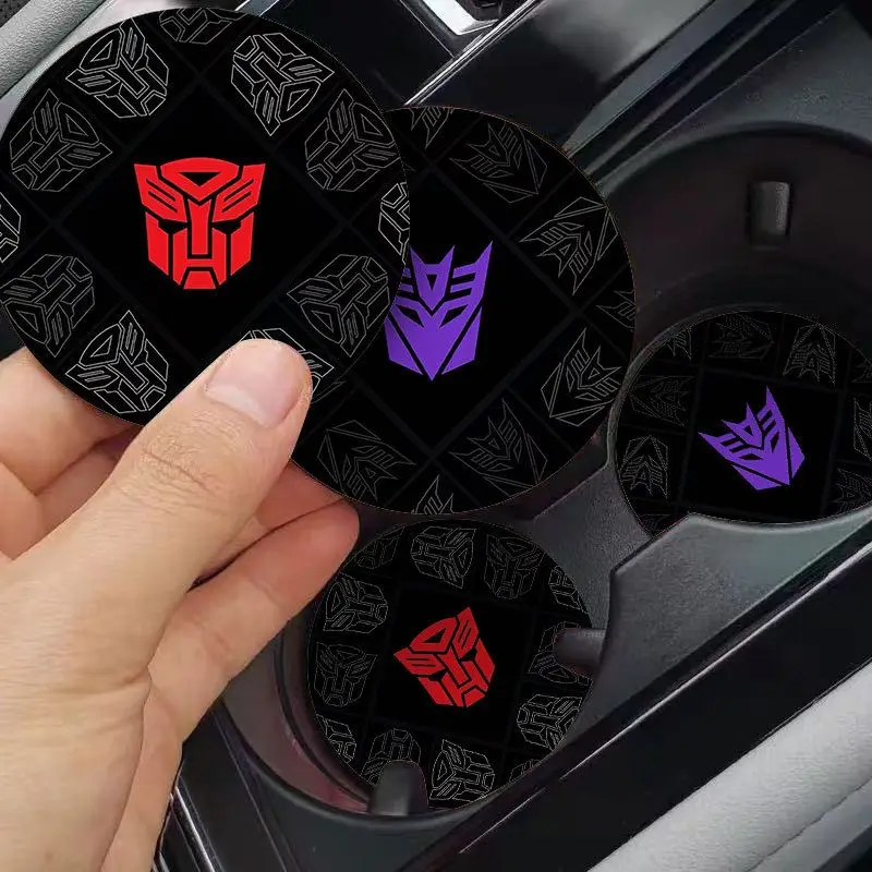 Kawaii Transformers Car Coaster Cute Anime Cartoon Water Cup Slot Storage Mat Car Decoration Thickened Non-slip Boys Gift