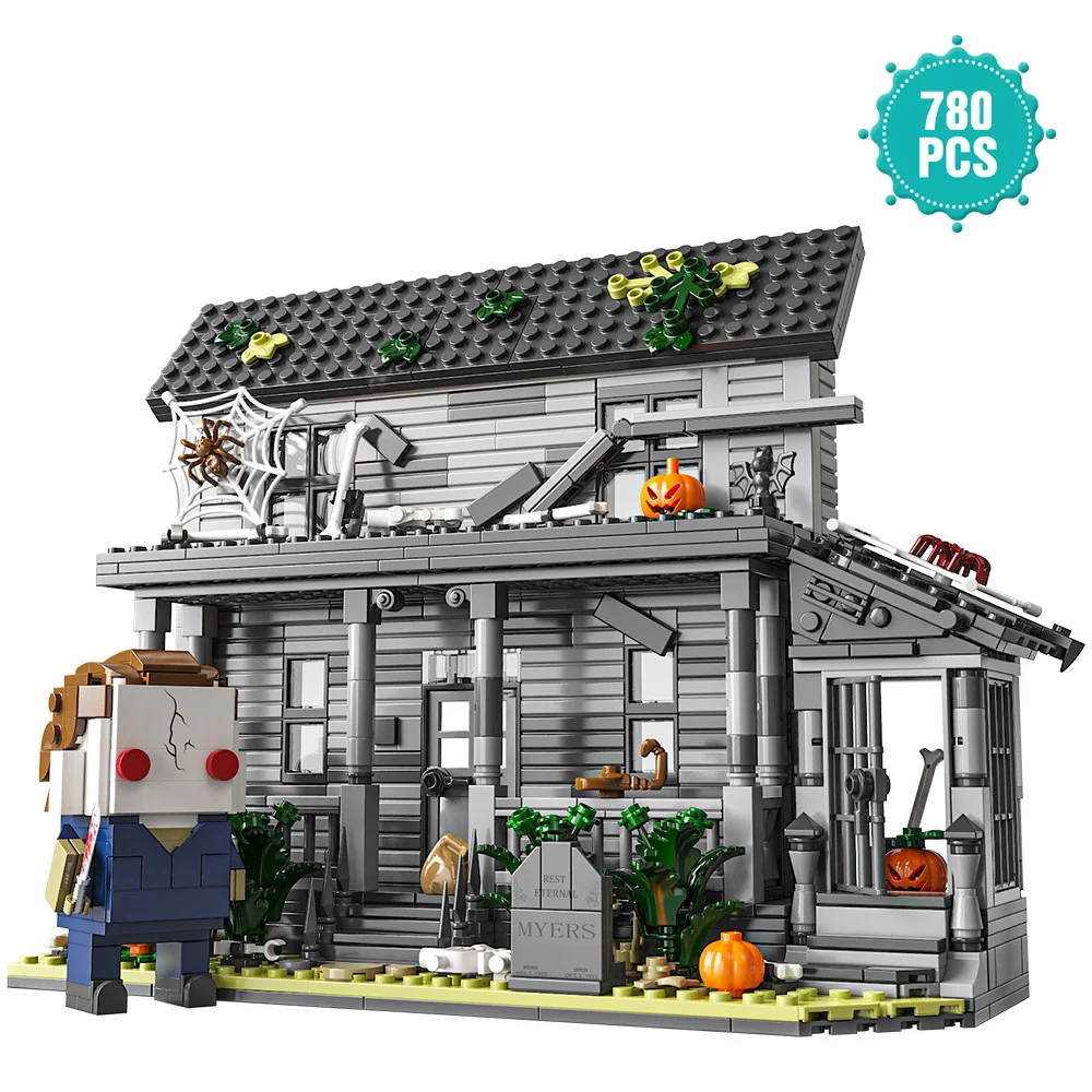 فيلم رعب الهالوين - مجموعات مكعبات بناء الشكل والمنزل، لعبة بناء الديكور القابلة للجمع، لعبة البناء الإبداعية، 780 قطعة #1
