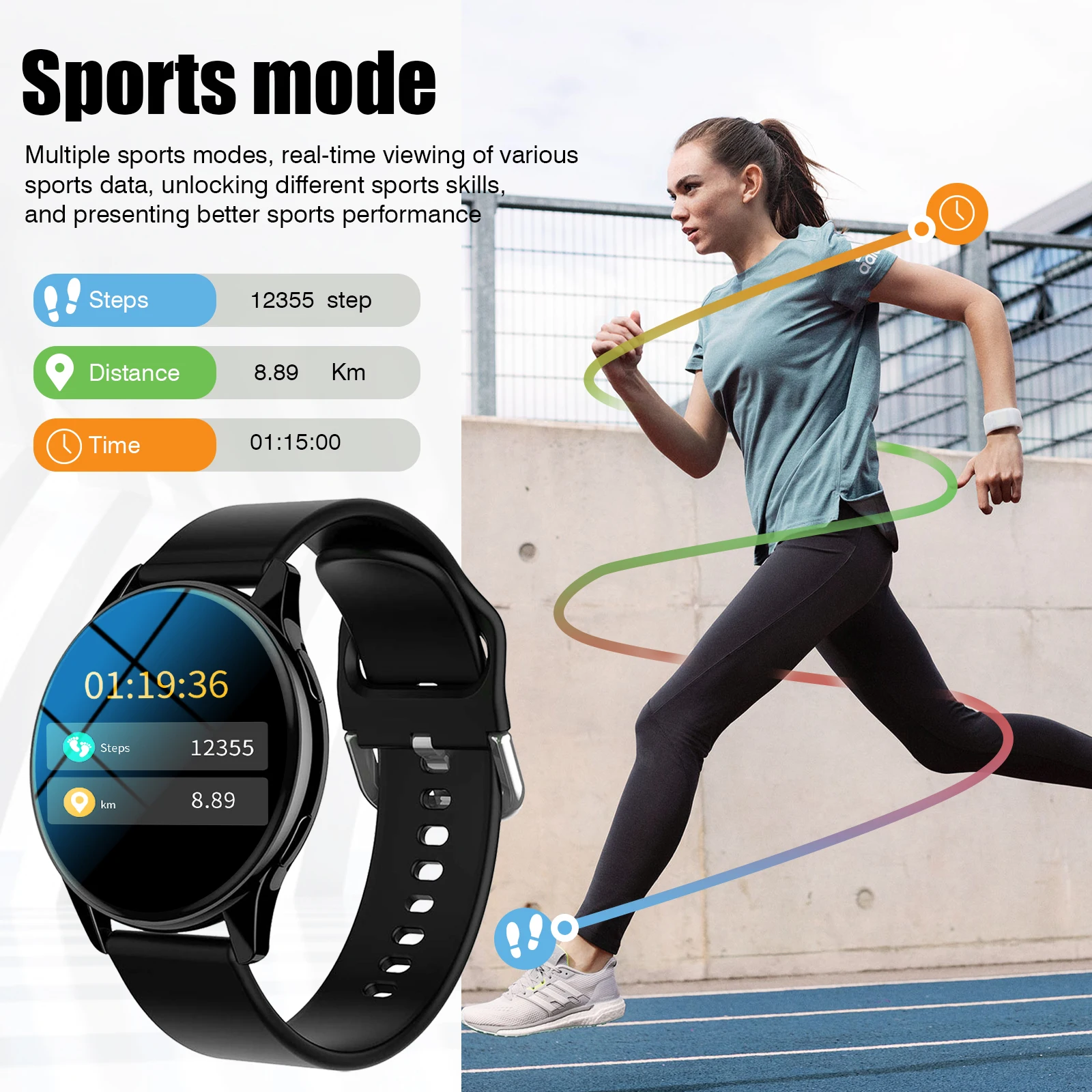 Smartwatch, Chiamate/Diallatura wireless, Modalità multi-sport, Visualizzazione dell'avviso messaggio, Carta da parati personalizzata, Monitor fitness, Wi compatibile