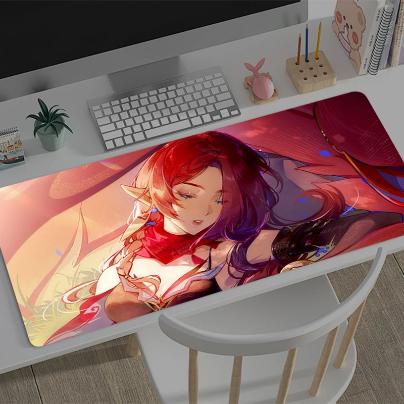 Large Mouse pad Genshin Impact Chasca game player keyboard pad non-slip office study desk mat floor mat coaster PC game Mousepad